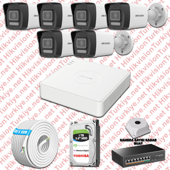 Hikvision İp 06 Kameralı Set 1080p Colorvu Mikrofonlu